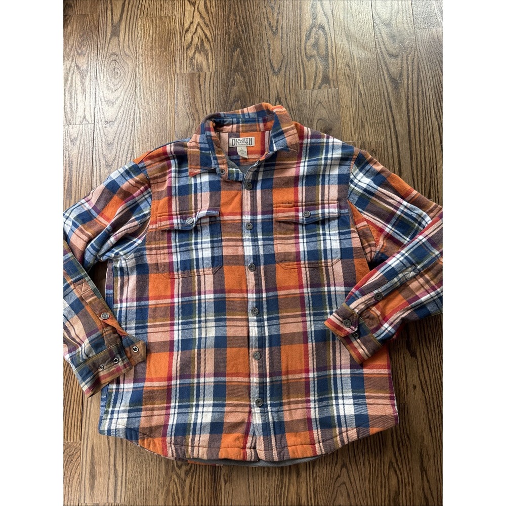 Duluth Trading Fleece Lined Relaxed Fit Snap Button Shacket Size Large $99 EUC